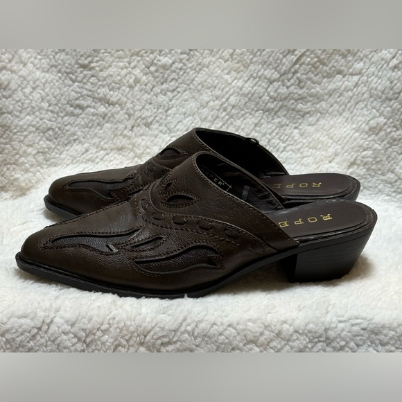 ROPER Beth Mule Slide Cowgirl Shoes US Womens Sz 8.5 Brown Detailed Faux Leather - Picture 4 of 11